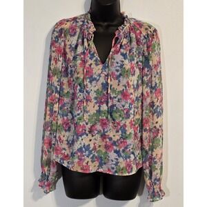 Cupcakes & Cashmere Women's Blue Floral Long Sleeve Blouse Size Small